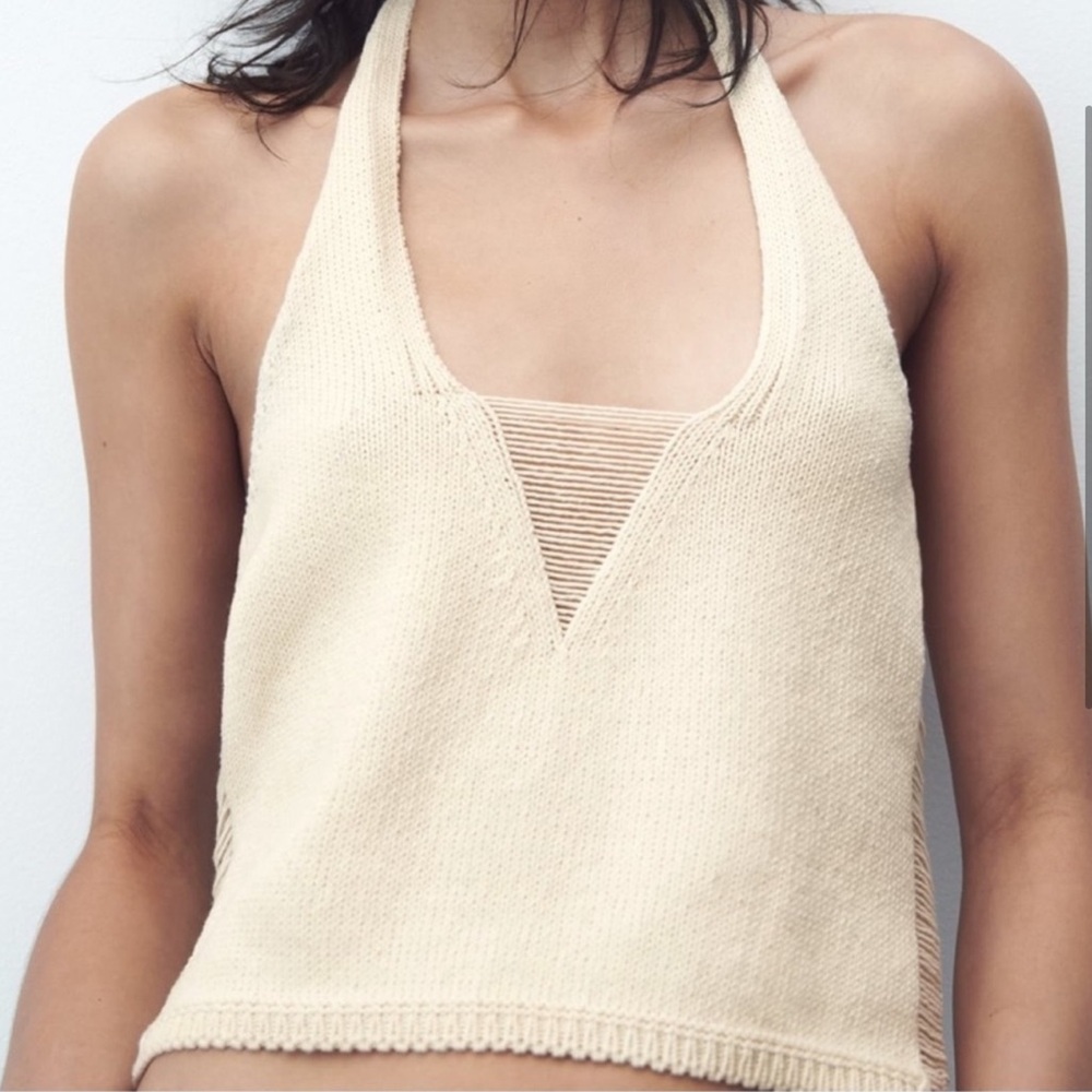 NWT cream knit halter with distressed detail